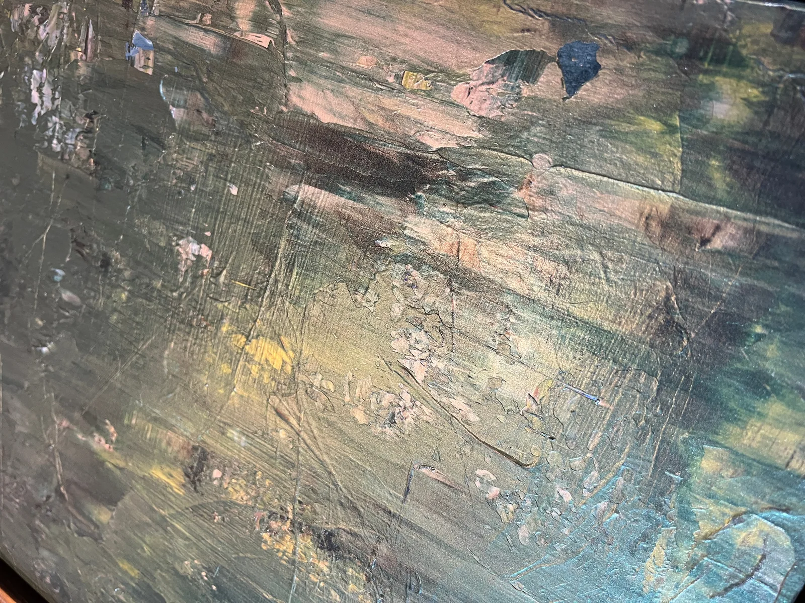 Angled close-up of the layered sage, charcoal, blush, and cream textures in Into the Thick of It.