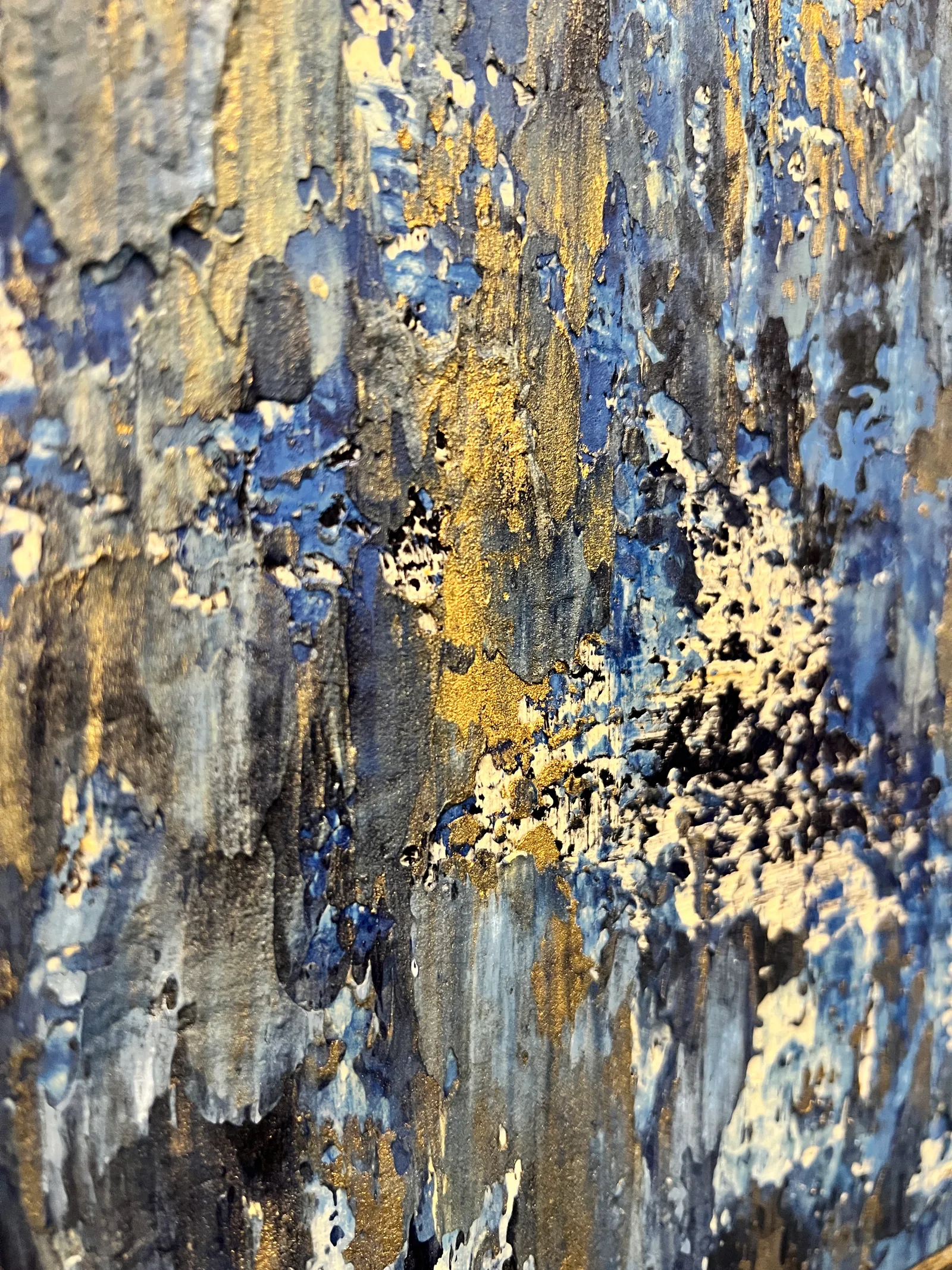 Angled close-up of the paint textures in Barefoot Blue Jean Nights.