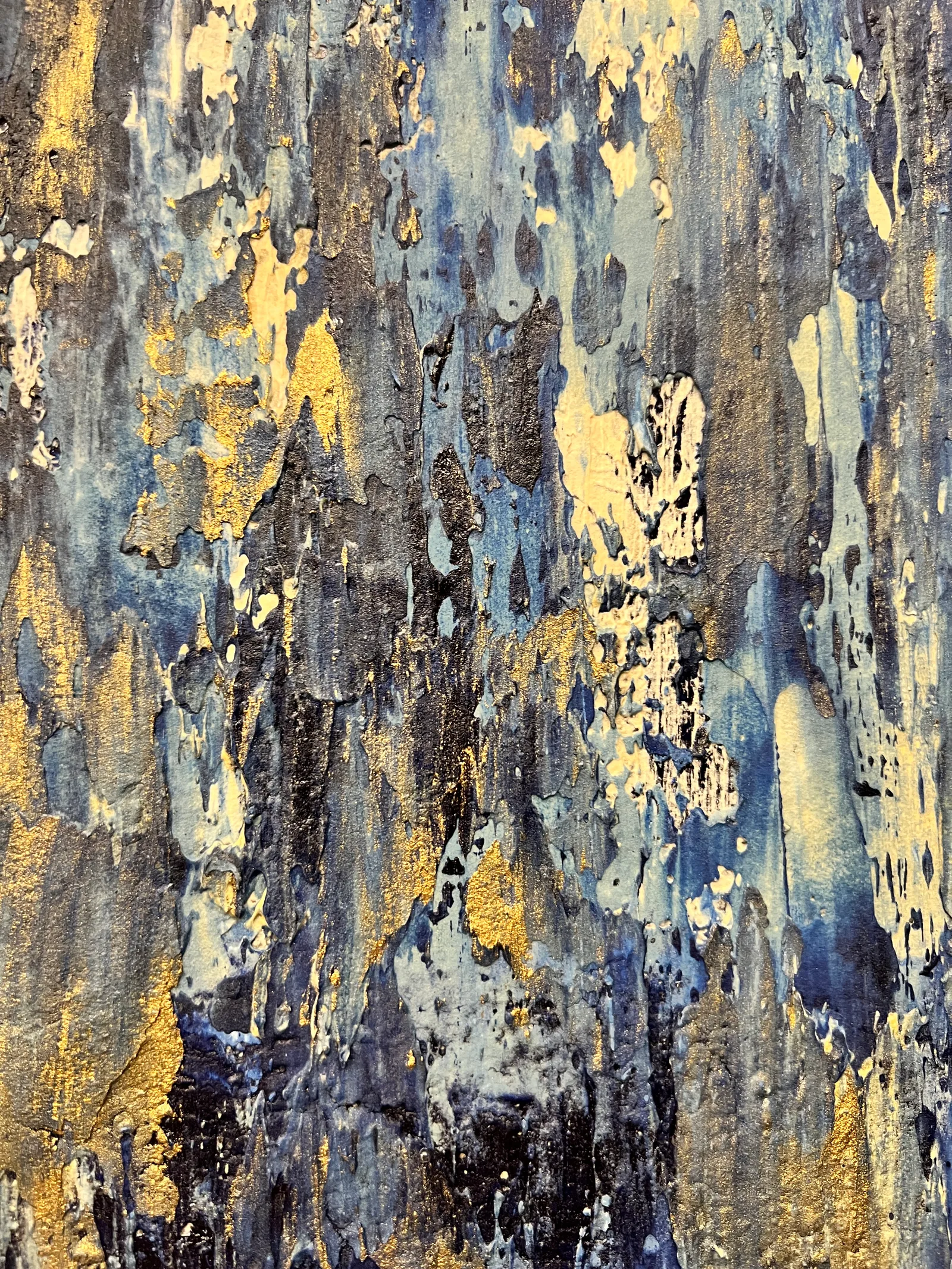 Close-up of the blue, white and gold layers in Barefoot Blue Jean Nights.